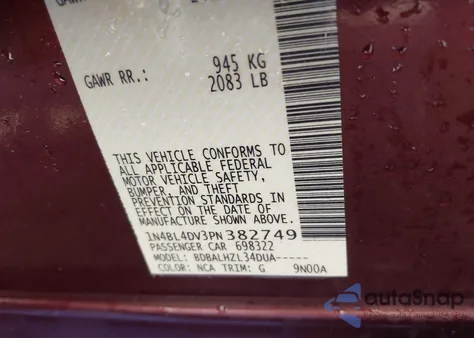 2023 Nissan Altima Sv Fwd z USA, uszkodzony, nr VIN 1N4BL4DV3PN382749